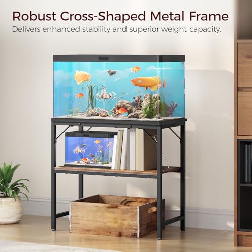 MAHANCRIS 30 Gallon Fish Tank Stand, Aquarium Stand with 2-Tier Storage Shelves, Heavy Duty Breeder Turtle Terrarium Stand Rack for Home Office, 30.0" L x 11.8" W x 24.4" H, Rustic Brown FTHR3001 - color: Rustic Brown, size: 30 Gallon