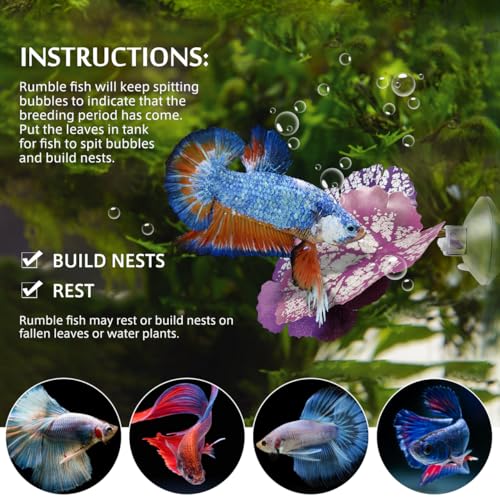 balacoo 2Pcs Betta Fish Leaf Hammock Pad Aquarium Tank Plastic Plants with Suction Cup for Simulating Natural Habitat Spawning Grounds Spot Breeding Resting Bed