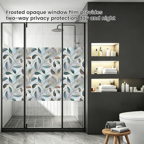 DKTIE Static Cling Decorative Window Film Vinyl Non Adhesive Privacy Film with Installation Kit, Multilayer UV Inkjet Technology, Thickened Stained Film, Vintage Leaf Pattern (S166, 17.7'' x 78.7'') - color: S166, size: 17.7'' x 78.7''