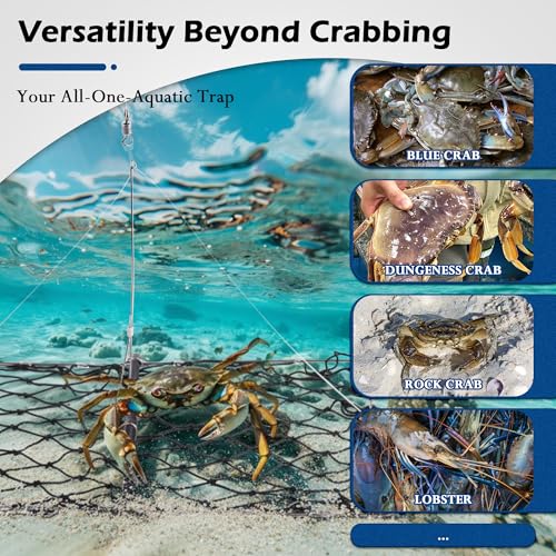 1 Pack/2 Pack Crab Trap, Castable Crabbing Net with Bait Clip Foldable Crab Snare with Red Gauge & Bait Clip for Dungeness, Blue Crabs & Lobster - Crabbing Equipment for Pier, Jetty & Surf Fishing - style: 1 Pack
