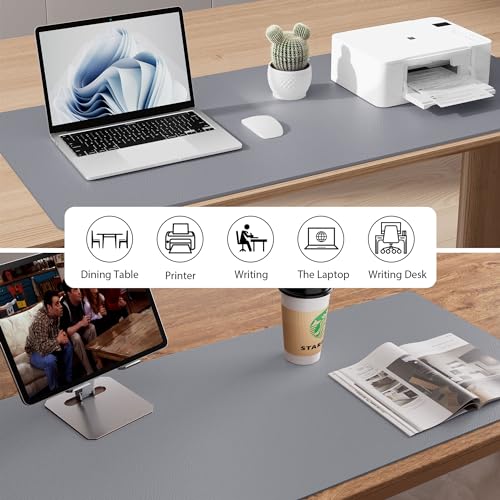 Aothia Leather Desk Pad Protector, Mouse Pad, Office Desk Mat, Non-Slip PU Leather Desk Blotter, Laptop Desk Pad, Waterproof Desk Writing Pad for Office and Home (23.6" x 13.7", Light Grey) - color: Light Grey, size: 23.6" x 13.7"