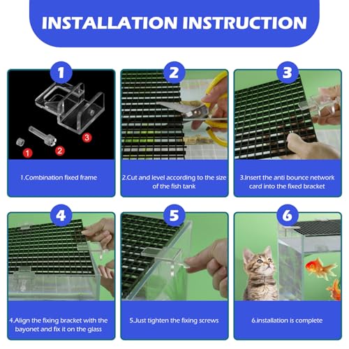 Aquarium Lid 4Pcs 12x12 Gridding Fish Tank Lid Anti-Jump Cat-Proof Aquarium Hood with 6 Clamp Breathable Cuttable Nonopaque Fish Tank Cover | Hood