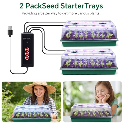 2 Pcks Seed Starter Tray 120 Cells Seed Starter Kit with Grow Light, Seed StartingTrays for Seed Seedling Planting Starter, Mini Greenhouse Plant Germination Trays