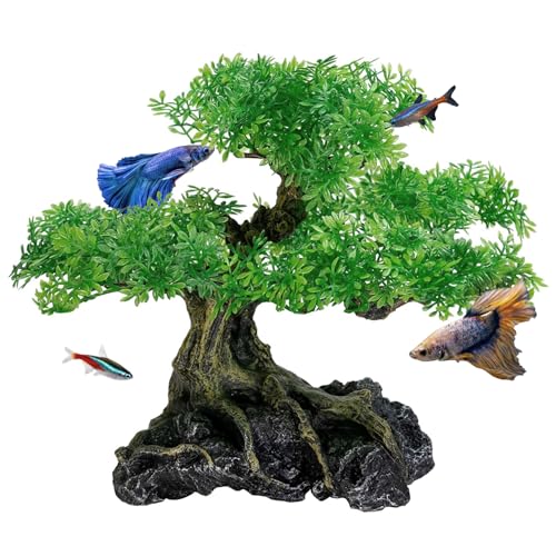 Aquarium Bonsai Tree Plant Fish Tank Decorations Medium/Large Resin Plastic Artificial Plants Flower Ornament Beta Goldfish Decoration Ornaments Freshwater & Saltwater Décor
