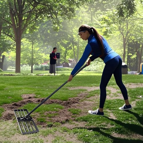 Lawn Leveling Rake, 42” x 10” Leveling Rake，Lawn Leveler w/ 72” Long Non-Slip Handle, Level Lawn Tool for Grass, Golf Field, Level Soil or Dirt Ground
