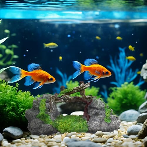 Resin Fish Tank Decoration Come with Bridge and Rockery Element Fish Tank Decoration for Aquarium and Domestic Fishs Tank (A)