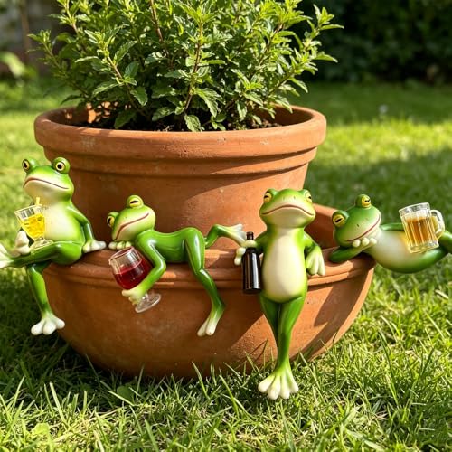 Realistic Frog Resin Figurine Glass Fish Tank Edge Hanging Ornament Outdoor Garden Flower Pot Rim Decor Animal Statue for Aquarium Patio Yard Home Decoration (Edge Accessory-4 Pack) - color: Edge Accessory-4 Pack
