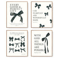 LARTSFRO Coquette Black Bow Christian Gifts Wall Art Decor Posters for Women, Black Bow Bible Room Bedroom Bathroom Dorm Wall Art Decor Aesthetic for Teen Girls Gifts, Inspirational Bible Verses Bow Wall Decor, 10x8 Inch Set of 4 Pcs Bow Pictures (UNFRAME
