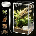 Jumping Spider Enclosure, Acrylic Terrarium with Magnetic Door & All-Side Ventilation, Easy-Clean Habitat for Spider, Tarantula, Mantis, Snail-5.9" x 5.9" x 9.8"(Tweezer and Bowl Included) - size: Basic Vertical-Kit