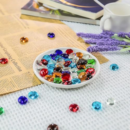 CYS EXCEL Assorted Mix Colors Glass Gemstone Beads Vase Fillers (2 LBS) Flat Marble Beads Multiple Color Choices Aquarium Decor Rocks Floral Stones Decorative Mosaic Gem Pebbles - color: Assorted, size: 2 lb