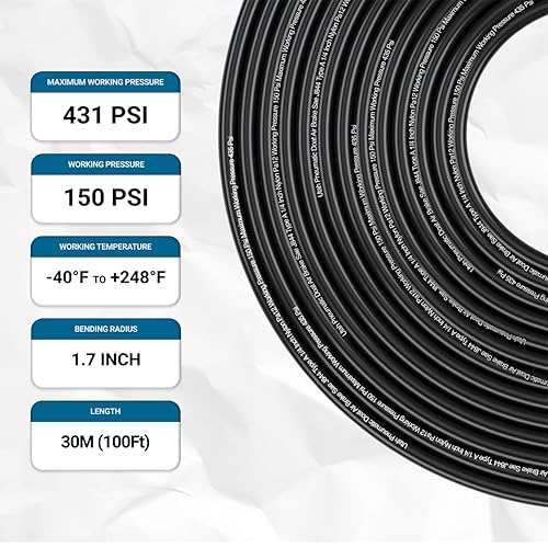 Utah Pneumatic 1/4" DOT Air Line SAE J844 PA12 Nylon Tubing for Air Suspension, Industrial Automation, Workshop Air Systems, Misting & Fluid Transfer, Black - 30.5 Meters (100ft) - color: Black, size: 1/4" x 100 Feet