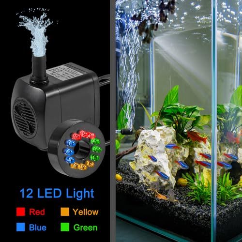 Submersible Water Fountain Pump 15W with LED Lights Aquarium Fish Tank Water Pump 260GPH for Aquarium Pond Statuary Gardens Water Feature Outdoor Fountain - color: 15w