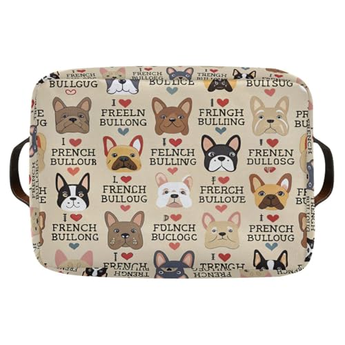 French Bulldog Pattern Rectangle Storage Bin, 15 x 11 x 9.5 in, Collapsible Organizer Storage Basket for Home Décor - color: French Bulldog Pattern, size: 1 PCS