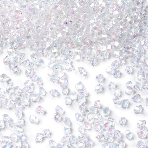 DomeStar 4200PCS Mini Clear Fake Ice for Vase Fillers, Iridescent Acrylic Fake Diamonds Gems for Centerpiece Fish Tank Table Scatter Photography Props Display Decor (0.23 * 0.33) - color: Iridescent