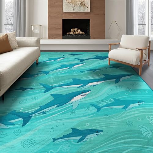8'x10' Washable Graphic Wave Area Rug, Seafoam Green Foldable Oversized Carpet Non-Slip Flatwoven Floor Covering for Living Room, Under Sectional, Family Room | Ref:2068648 - color: Blue/Pattern 12, size: 8' x 10' (Rectangular)