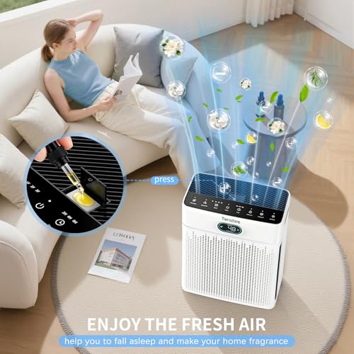 Air Purifiers for Home, PM 2.5 Air Quality Monitor Cover Up to 2200 Ft² with Pet mode, Timer, H13 HEPA Air Purifier with Washable Pre-filter, Fragrance Sponge for Smoke, Odor, Dander(Black) - color: BLACK