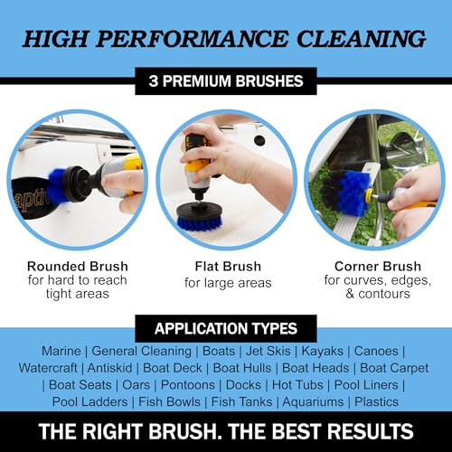Drillbrush Boat Accessories – Kayak Cleaning Kit – Boat Cleaning Brush Kit – Marine Scrub Brush Attachment for Drill – Rotary Brushes for Boats – Motorized Hull Power Scrubber Set - Hull Cleaner Set - color: Medium Blue, size: 2in, 4in, 3.5in corner brush