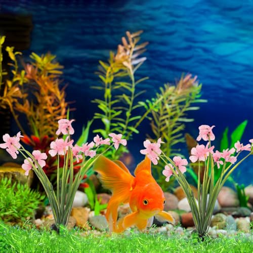 NOLITOY 4Pcs Artificial Aquarium Plants, Fish Tank Decorations Goldfish Betta Cave Accessories for Desk Top Decor (Pink) - size: 4pcs
