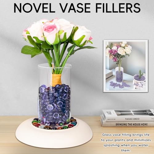 1 LB Purple Glass Marbles, Mini Flat Glass Beads~150 PCS for Vase Fillers, Floral Bottom Mancala Gems Pebbles Fish Tank Rocks for Table Aquarium,Home Decor Art Craft Supplies(0.5"~0.7") - color: Purple~1 Lb, size: 1 LB