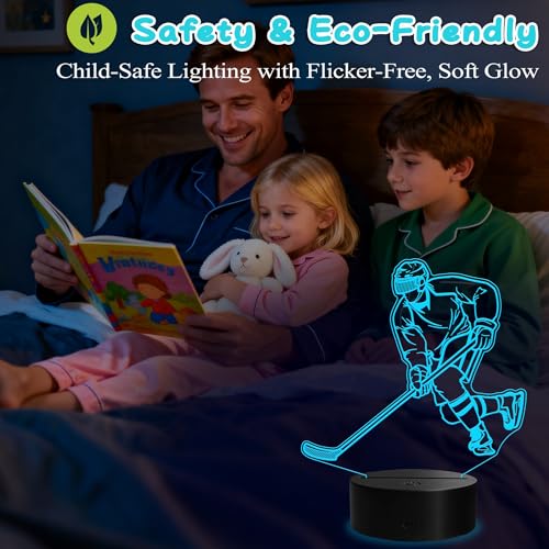 Hockey Night Light, Ice Hockey Gifts, 3D Illusion Lamp with Remote Control, 16 RGB Colors, 4 Flashing Modes, Timer, Dimmable, Kids Room Hockey Decoration Gifts for Holiday Birthday Christmas - color: Color 3