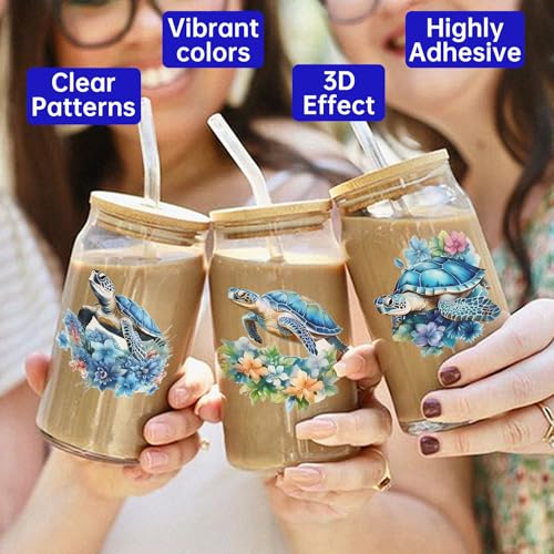 UV DTF Cup Wrap for 16oz Glass, 12 Sheets Watercolor Turtle Rub On Transfers, UV DTF Decals Stickers for Water Bottle - style: Watercolor Turtle
