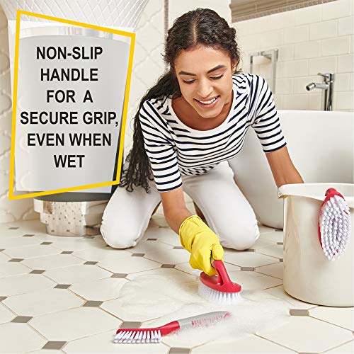 Scrub Brush Set of 3pcs - Cleaning Shower Scrubber with Ergonomic Handle and Durable Bristles - Grout Cleaner Brush - Scrub Brushes for Cleaning Bathroom, Shower, Tile, Kitchen, Floor, Bathtub, Floor - color: Red, Set of 3