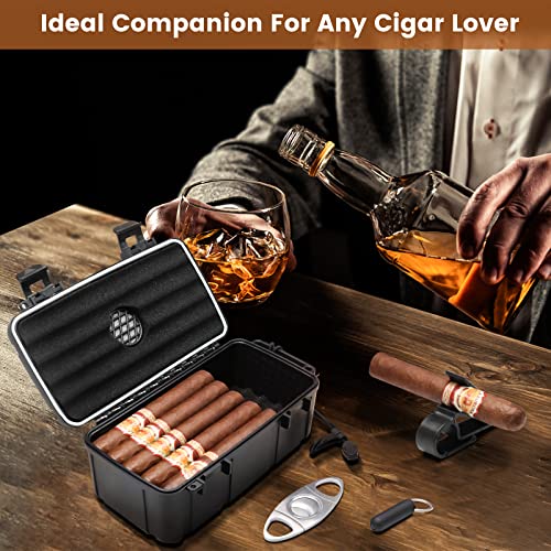 Flauno Travel Humidor - Portable Case Kit with Lighter (Without Gas), Cutter, Holder, Humidifier & Dropper, Waterproof, Crushproof, Airtight Seal (Holds up to 15 Cigars) - size: Holds up to 15 Cigars with Cigar Lighter