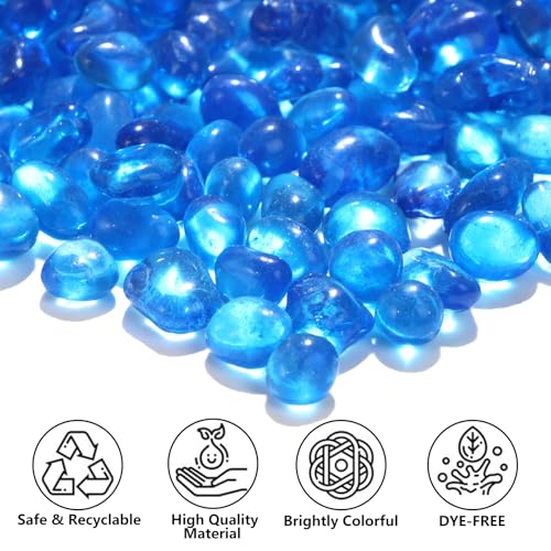 QYGL 0.55LB Sea Blue Clear Glass Pebbles, Tumbled Sea Glass Stones for Vase Fillers, Fish Tank Gravel, Aquarium Rocks, DIY Crafts, Plant Pots, Wedding & Home Decor, Transparent Glass Gemstones - color: Sea Blue