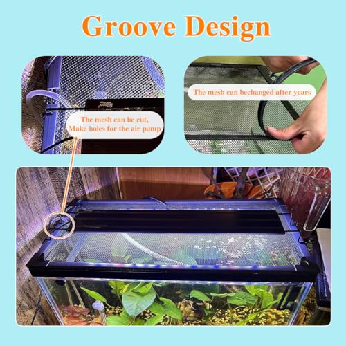 Magnetic Fish Tank Lid Dark Grey Frame Grey Fiberglass Mesh, DIY Aquarium Lid Adjustable Size Fit Tank Size Max 35''x19'' for Preventing Fish from Jumping Out and Reptile Escaping - color: Dark Grey Frame Grey Fiberglass Net