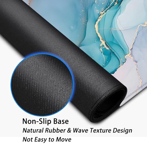 Cyan Blue Marble Desk Pad Mouse Pad,Large XL Mouse Mat with Stitched Edges,Non-Slip Rubber Base Mousepad for Office PC Keyboard Laptop and Home Work Desk Mat(27.5X11.8 in) - color: Light marble
