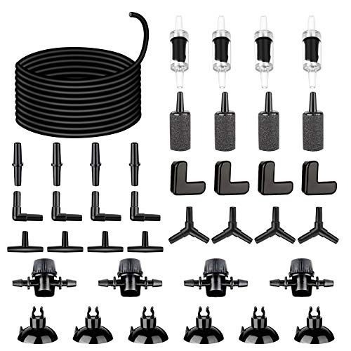 26.6 Feet Black Aquarium Soft Airline Tubing Hose Standard with 4 Air Stones,4 air Value Controller,4 Check Valves, 6 Suction Cups and 16 in Total for I,L,T,Y Shape Connectors