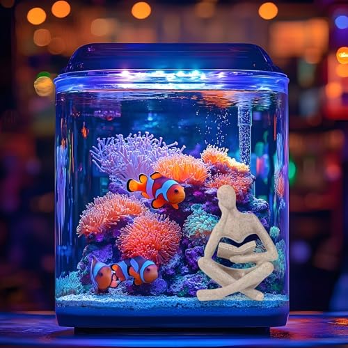 Fish Aquarium Decor Ornaments Minimalist Resin Sandstone Thinker Statue Fish Tank Decorations Small Accessories Abstract Home Decor Fish Toy for Betta Cichlid Goldfish Shrimps Hermit Crabs Turtle - color: Left Thinking Read Book