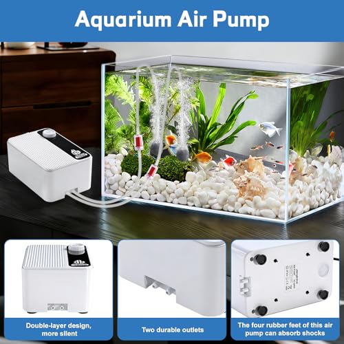 Aquarium Air Pump, Quiet Powerful Fish Tank Air Pump, Adjustable Fish Tank Bubbler with Air Stone, 2.3W/5.5W/8W Bubbler for Aquarium Fish Tank for Small Medium Large Fish Tank Up to 200 Gallon - size: 5.5 W(Tank Up to 120 Gallon Aquariums)