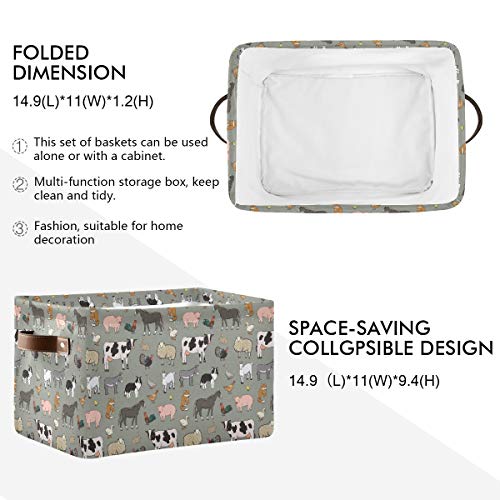 Farm Animals Pattern Rectangle Storage Bin, 15 x 11 x 9.5 in, Collapsible Organizer Storage Basket for Home Décor - color: Farm Animals Pattern, size: 1 PCS