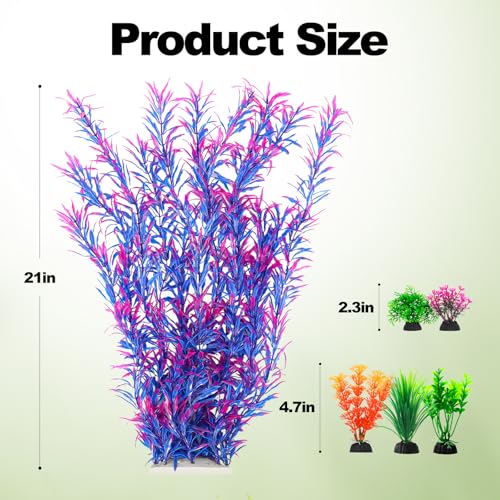 CousDUoBe 21 Inch Aquarium Plants Set Tall Fish Tank Plants – Realistic Artificial Fish Tank Decorations (1 Pcs Large Green Fish Tank Plants, 5 Pcs Small Plants) - color: Purple