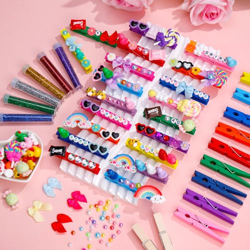80 Set Cheer Pins Spirit Clips Clothes Wooden Pins for Backpacks Include 90 Mini Resin Animals 30 Mini Bows 500 Beads Cheer Clothespins Decorations Ribbon Team Classroom Cheer Gifts Bulk（Colorful） - style: 80Set Cheer Pins