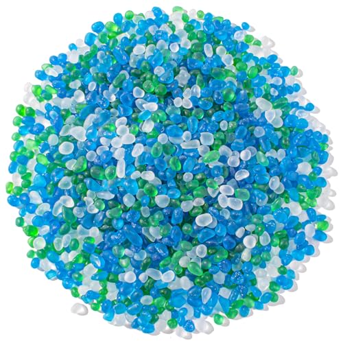 Keedolla 0.5 Lb Blue Green Betta Fish Tank Rocks Gravel Frosted Glass Beads, 6-9mm Aquarium Rocks Fish Tank Gravel Stones Pebbles for Vase Fillers, DIY Crafts, Home Decor - color: Sea Blue, Green, Clear, size: 0.5 LB