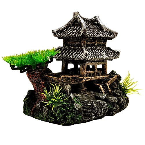 M2cbridge Antique Roman Column Ruins European Castle Aquarium Decorations Fish Tank Hideout Rocks(Asian Temple) - color: Asian Temple