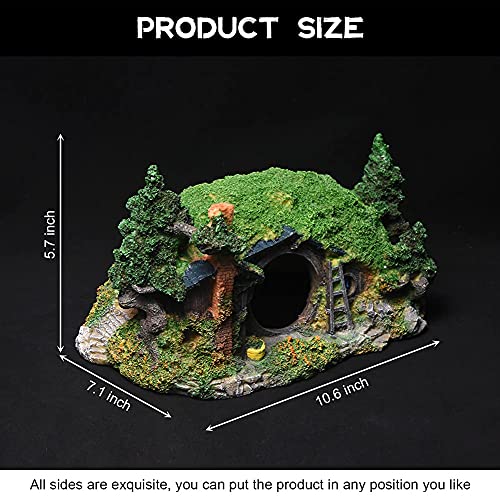 Hobbit Fish Tank Decorations Reptile House Hidden Hole Landscaping for Aquarium and Reptiles Decorations Mini Garden Decorating Two Sizes (L) - color: Hobbit-l