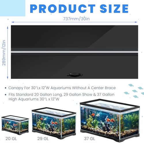 Sieral Aquarium Polycarbonate Canopy Set 29 x 11.38 x 0.12 Inch for 20/29/37 Gallon Without Center Brace Aquariums Cover Fish Tank Lid with a Hook Knife, Black - color: Black, size: 30 x 12 Inch