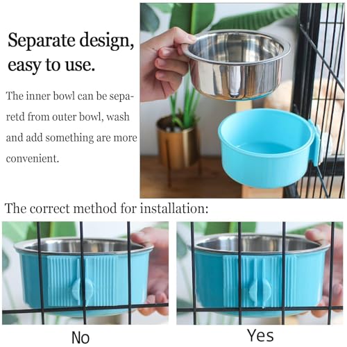 kathson Crate Dog Bowl, Removable Stainless Steel Hanging Pet Cage Bowl Food & Water Feeder Coop Cup for Cat, Puppy, Birds, Rats, Guinea Pigs (6 PCS, Size: L, 2×Blue,2×Green,2×Pink) - color: Size: Large (2×Blue, 2×Green, 2×Pink), size: 6 PCS