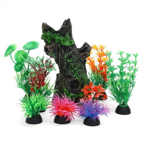 ONEST 9 Pieces Aquarium Decorations Resin Hollow Tree Trunk Ornament Set Fish Tank Artificial Plastic Plants Decorations for Fish Tank - color: 9 Pieces