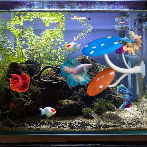 4pcs Betta Fish Leaf Hammock Mushroom Silicone Betta Bed Realistic Betta Resting Spot Betta Aquarium Decor for Small Shrimp Fish Tank Aquarium Decorations - color: 2 Leaf+2 Mushroom