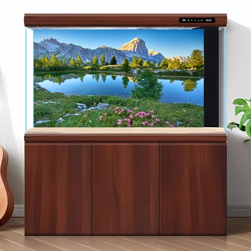Mountain Aquarium Background Blue Sky Tranquil Lake Fish Tank Background Sunset Mountain Rock Nature Landscape Reptile Enclosure Backgrounds Mountain Pine Trees Meadow Reptile Tank Backgrounds 24x12in - color: Blue_Green, size: 24(W)x12(H)inches/ 60(W)*30