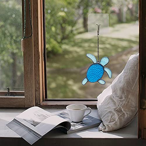 Sea Turtle Decor Stained Glass Window Hangings,Sea Turtle Sun Catcher Wall Art Window Decor for Bathroom Living Room Beach Theme Sea Life Birthday Gift for Women - color: B