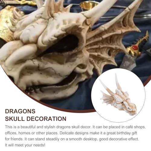 Yardwe Dinosaur Skull Statue 8.66In Resin Dragon Skull Aquarium Decor Desktop Courtyard Ornament Fish Tank Reptile Accessory