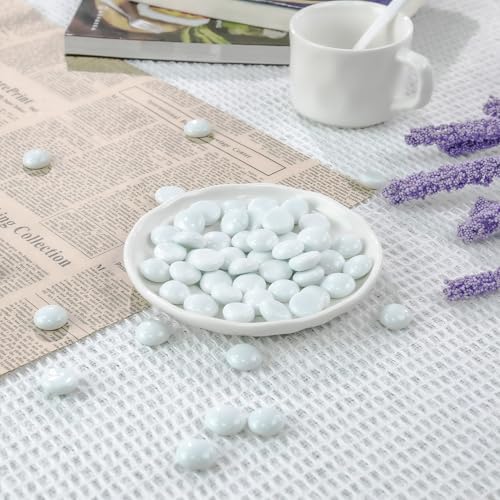 CYS EXCEL White Glass Flat Gemstone Vase Fillers (1 LB) | Flat Aquarium Marble Beads | Decorative Mosaic Glass Gem Pebbles Approx. 85~100 PCS - color: White, size: 1 lb