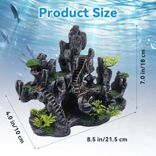 Aquarium Ornaments View Mountain,Fish Tank Decorations Resin Rock Landscape Artificial Stone Aquarium Decor with Plant Cave for Small Fish Shrimp