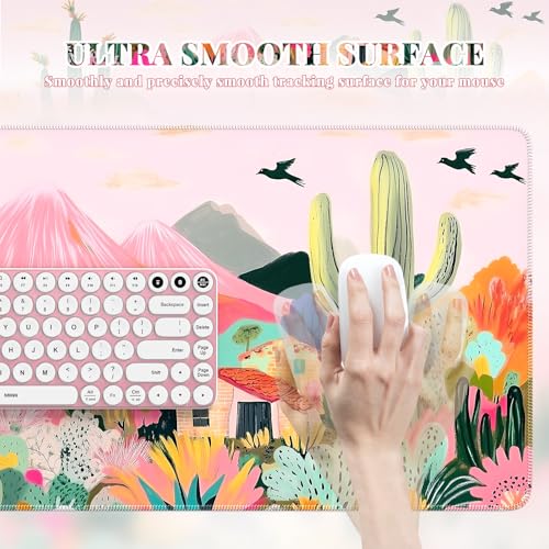 iCasso Large Gaming Mouse Pad (35"x16") - Waterproof Desk Mat with Non-Slip Rubber Base & Stitched Edges - Extended Keyboard Mousepad for Computer, PC, Office, Home Workspace (Cactus) - color: A-cactus