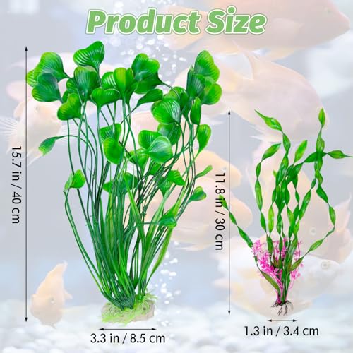 Hamiledyi Artificial Aquarium Plants Fish Tank Decorations, Soft Plastic Green Water Grass for Fish Habitat, Realistic Underwater Décor, Safe for Fish, 2-Pack - color: Green